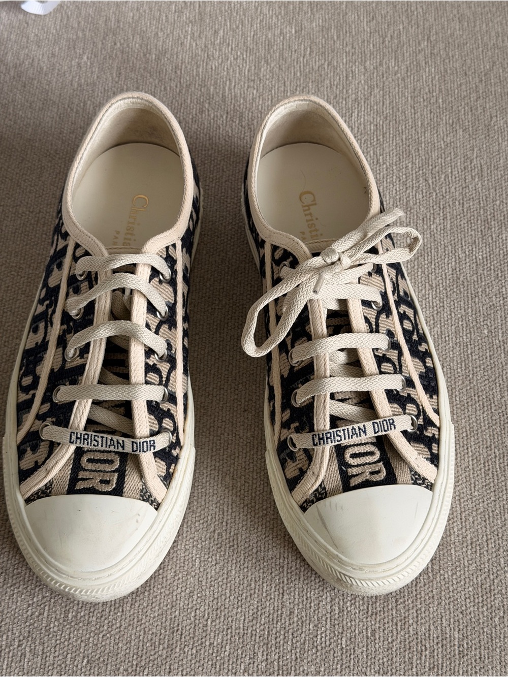Dior Beige & Blue Oblique Canvas Low-Top Sneakers